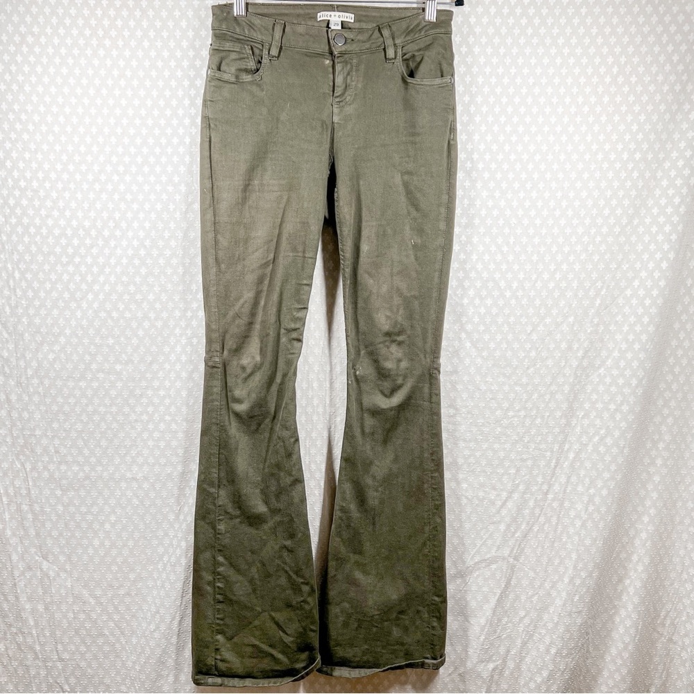 Alice + Olivia Green Mid Rise Flare Jeans